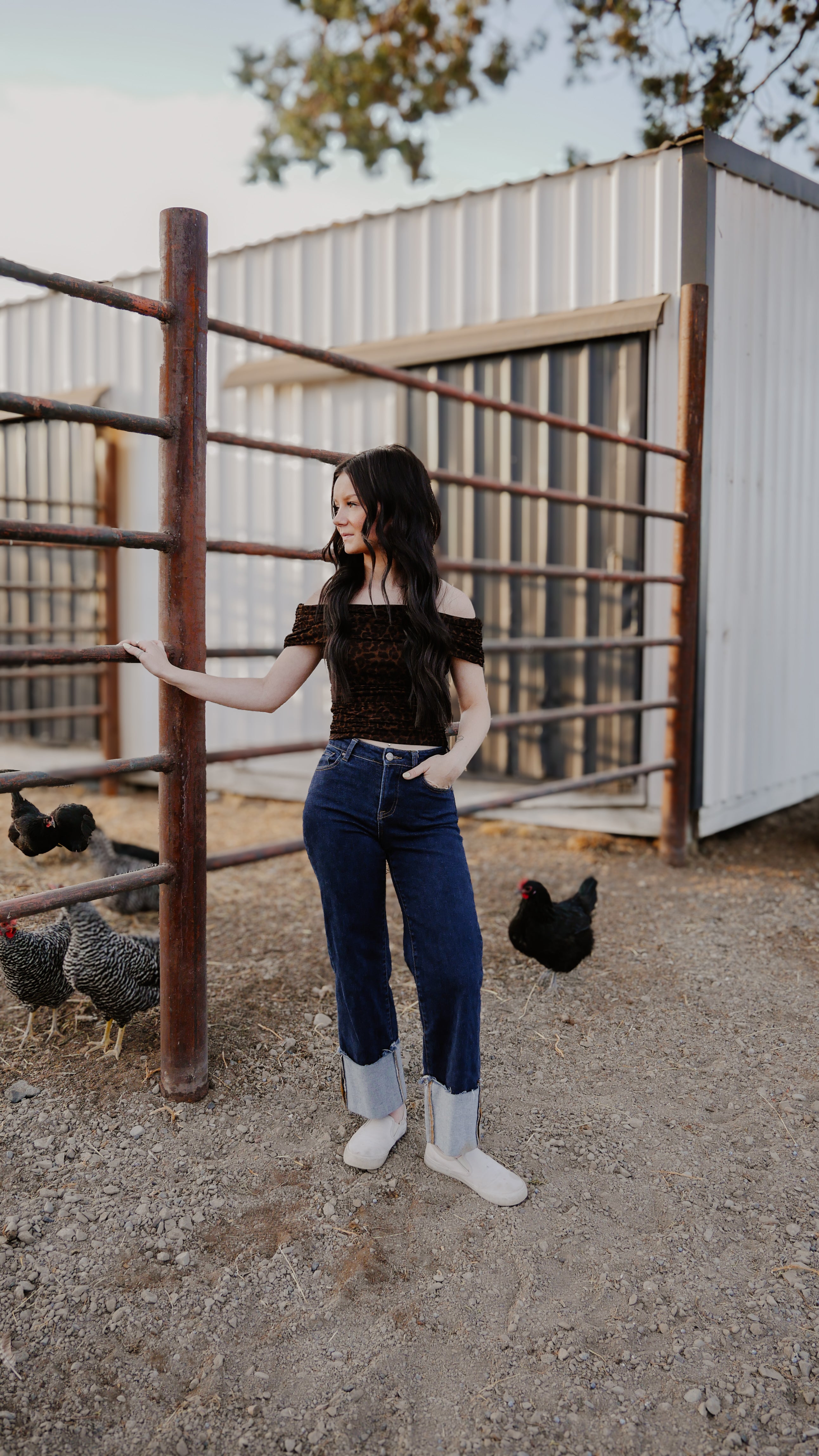 THE BRI OFF-SHOULDER RUCHED ANIMAL PRINT KNIT TOP