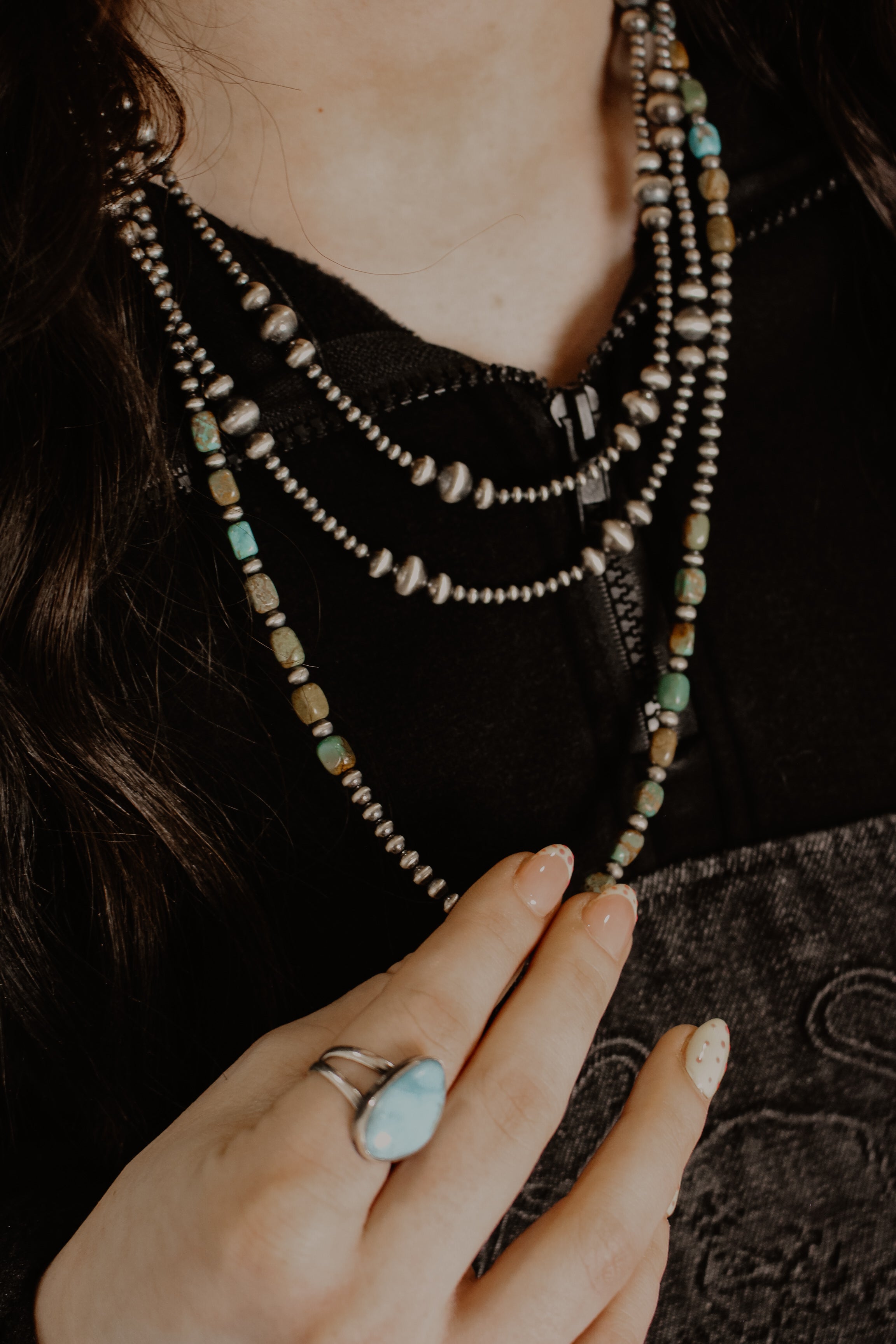 THE PAINTED MESA- Turquoise Square Beads with Sterling Pearls