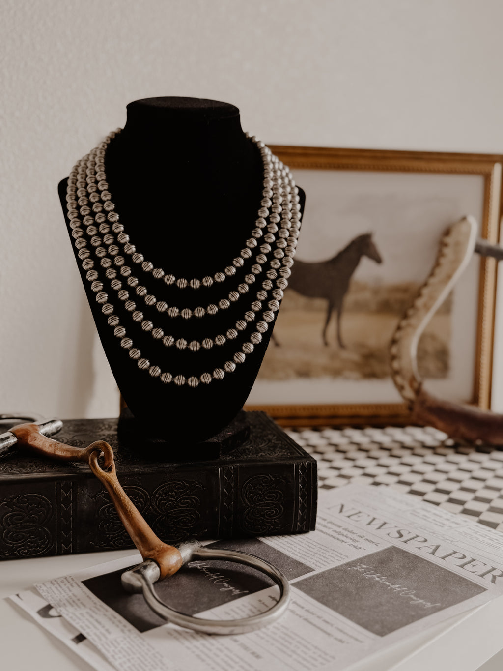 THE HERITAGE DESERT PEARL NECKLACE -8mm Nickel Silver Oxidized Bead Necklace