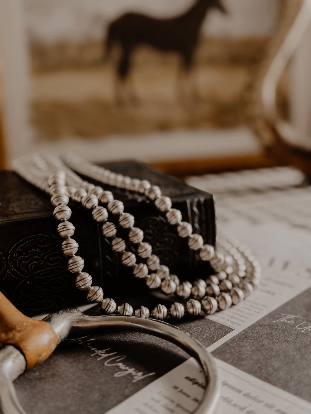 THE HERITAGE DESERT PEARL NECKLACE -8mm Nickel Silver Oxidized Bead Necklace