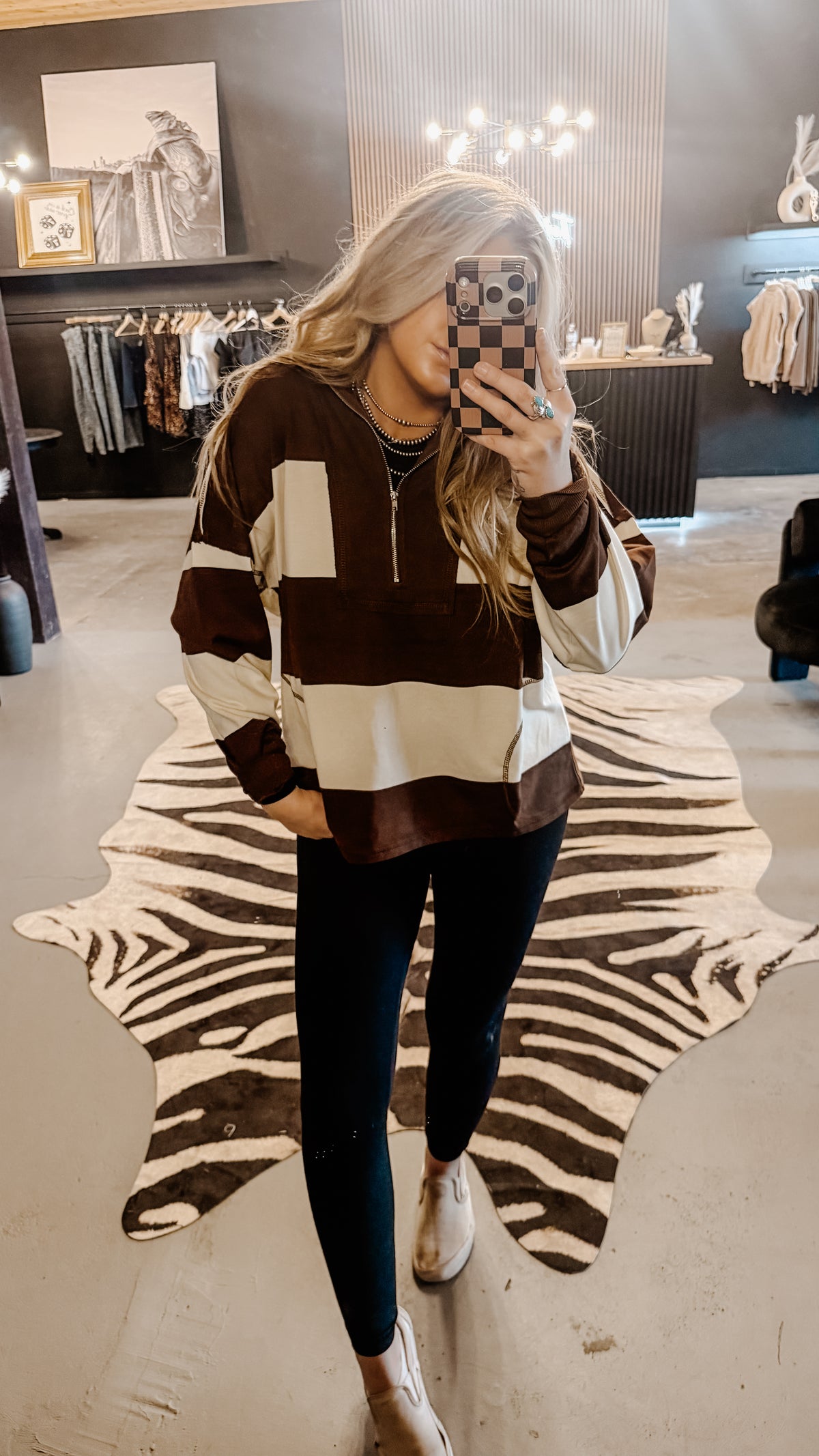 RILEY STRIPE HALF ZIP LONG SLEEVE KNIT TOP