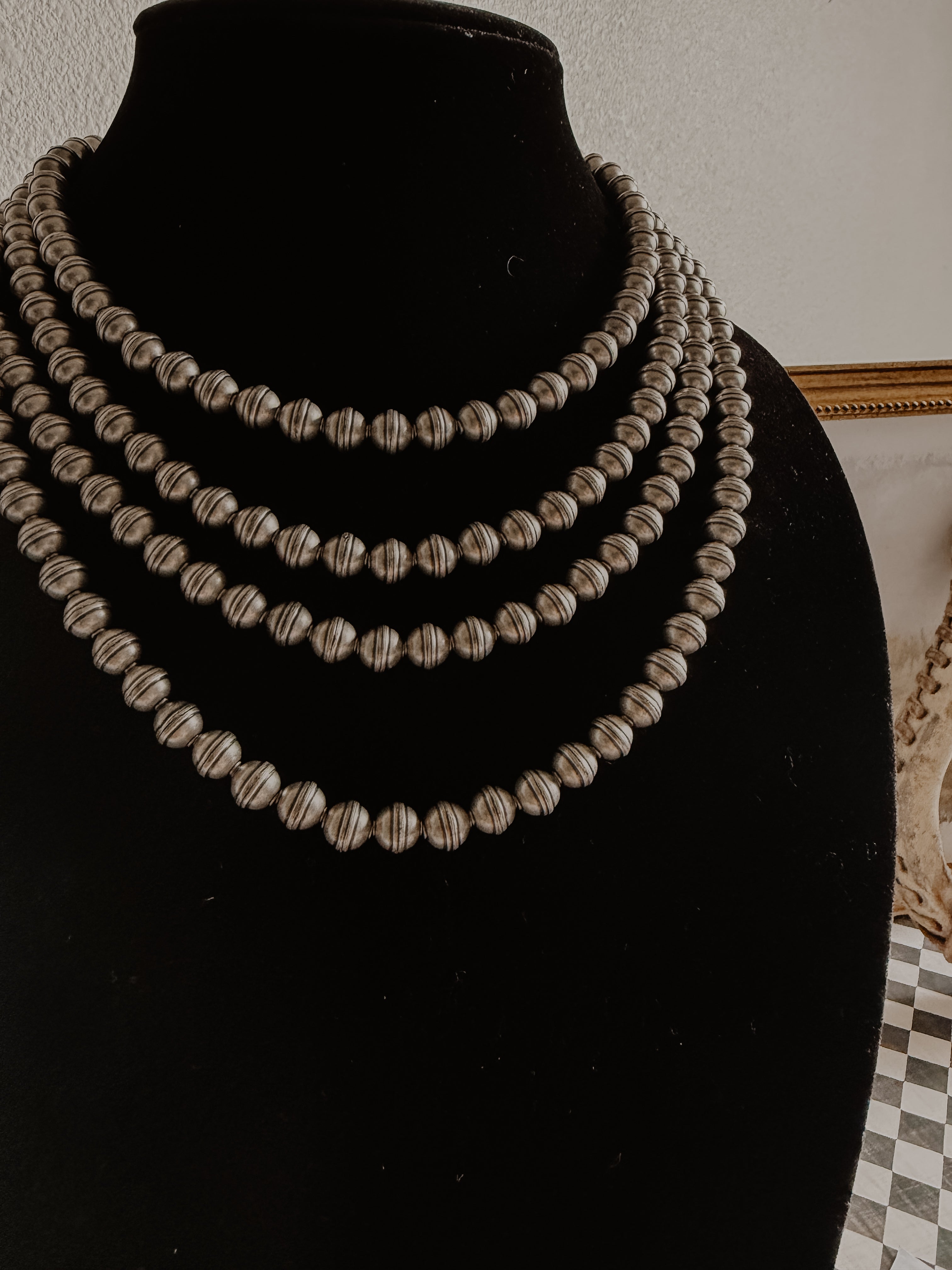 THE HERITAGE DESERT PEARL NECKLACE -8mm Nickel Silver Oxidized Bead Necklace
