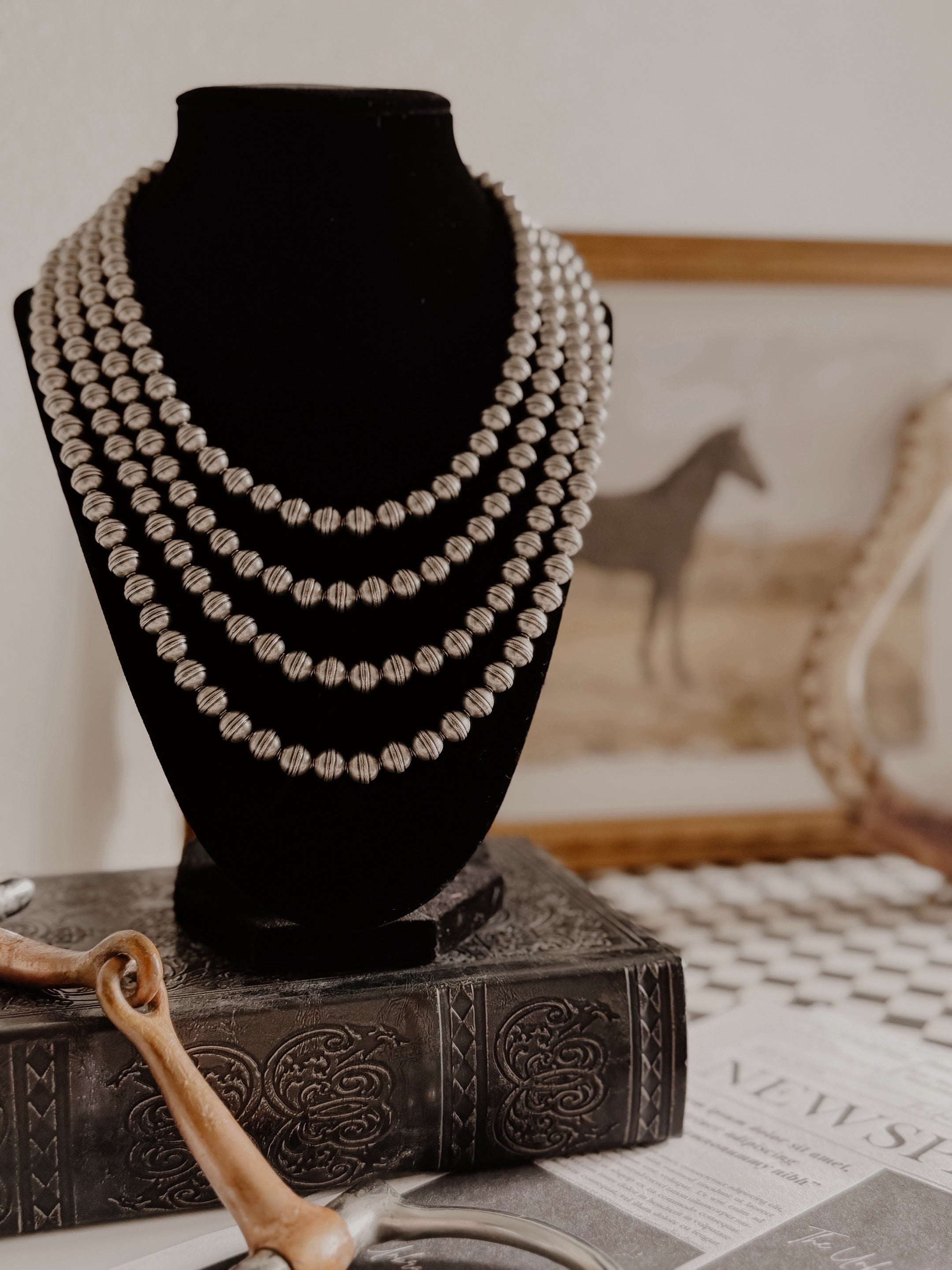 THE HERITAGE DESERT PEARL NECKLACE -8mm Nickel Silver Oxidized Bead Necklace