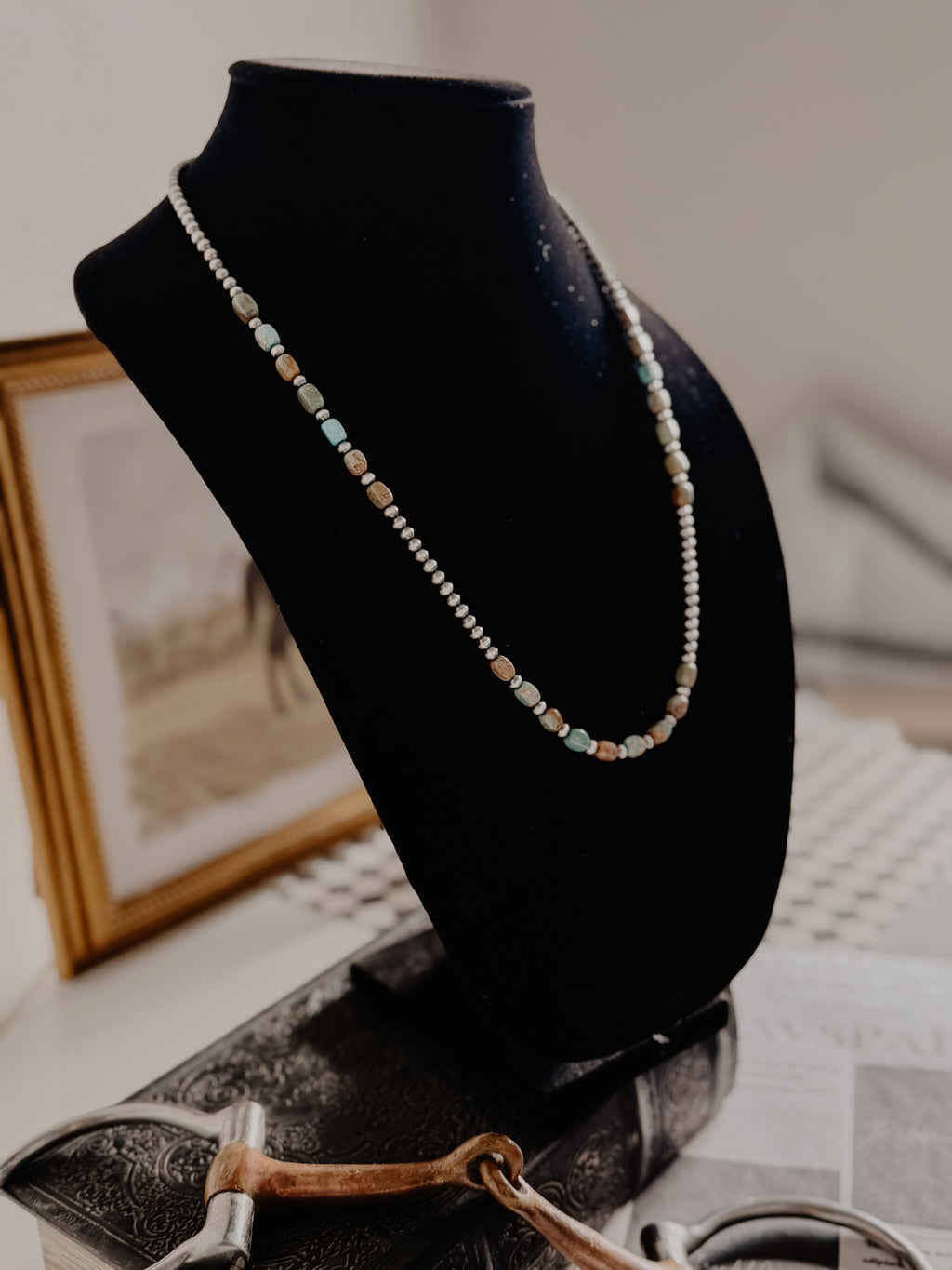 THE PAINTED MESA- Turquoise Square Beads with Sterling Pearls