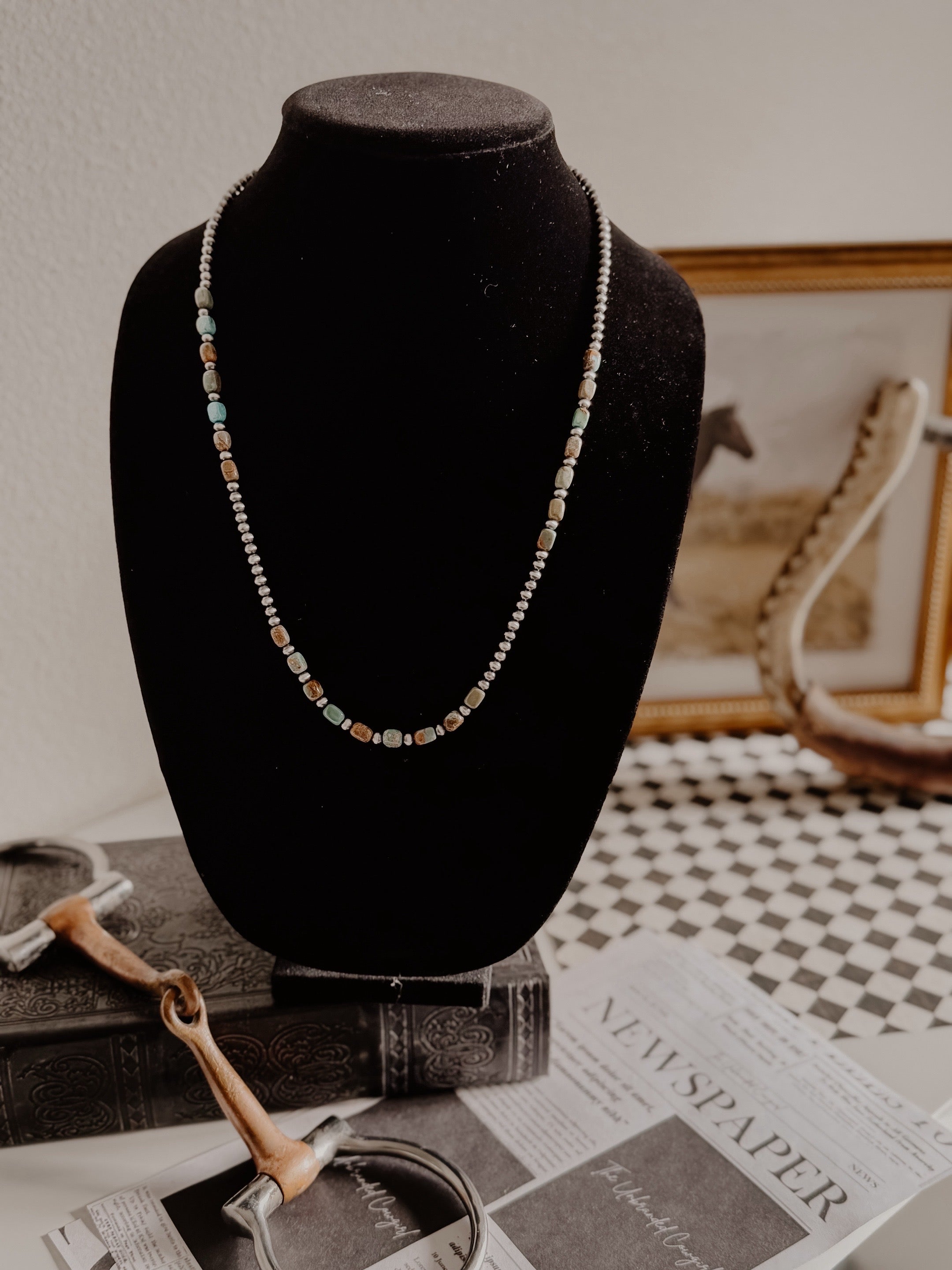 THE PAINTED MESA- Turquoise Square Beads with Sterling Pearls