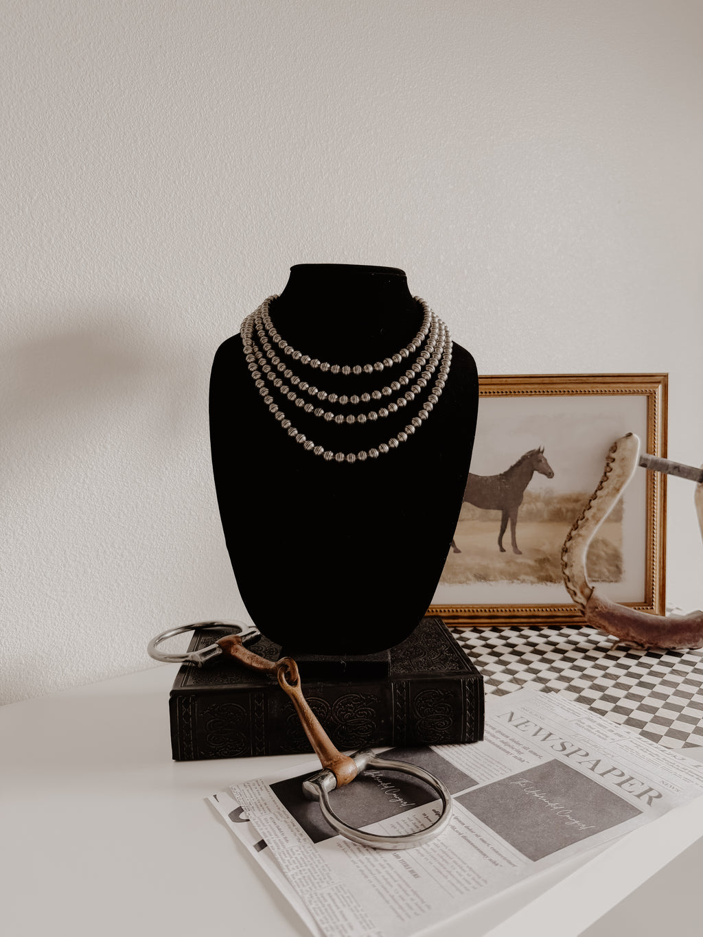 THE HERITAGE DESERT PEARL NECKLACE -8mm Nickel Silver Oxidized Bead Necklace