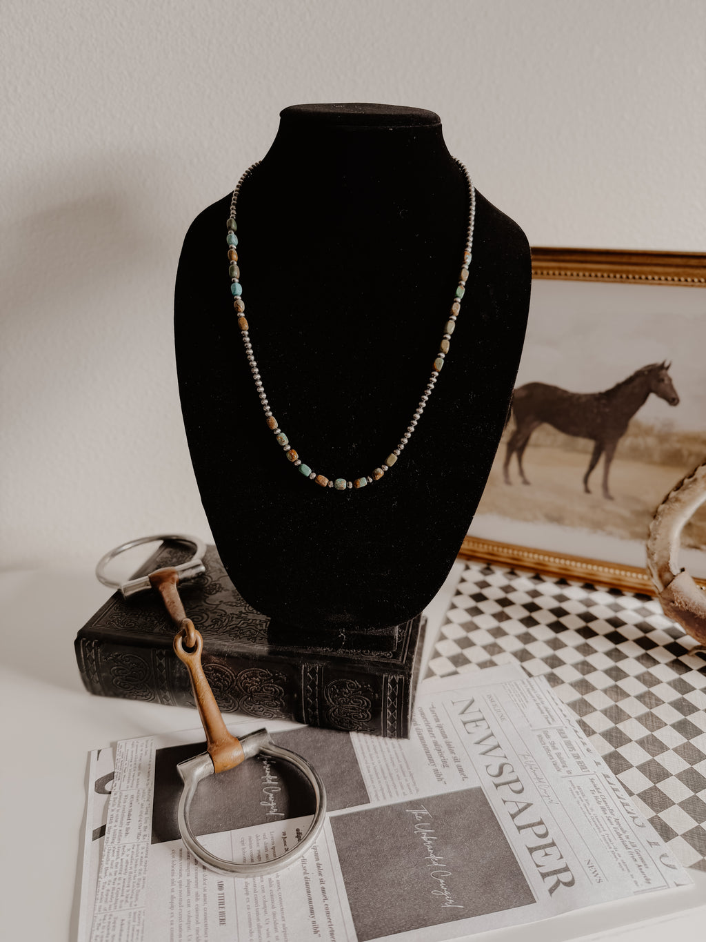 THE PAINTED MESA- Turquoise Square Beads with Sterling Pearls