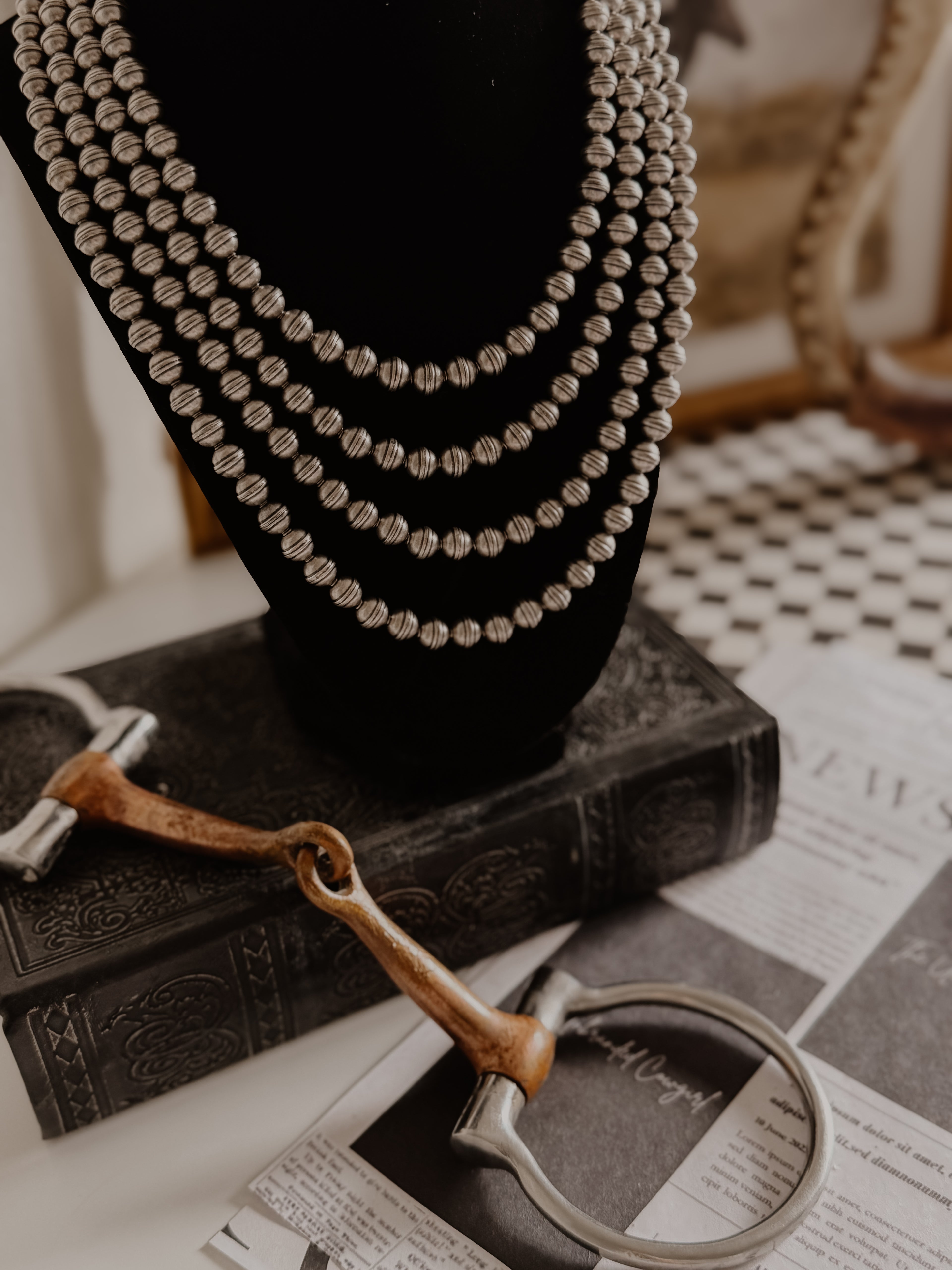 THE HERITAGE DESERT PEARL NECKLACE -8mm Nickel Silver Oxidized Bead Necklace