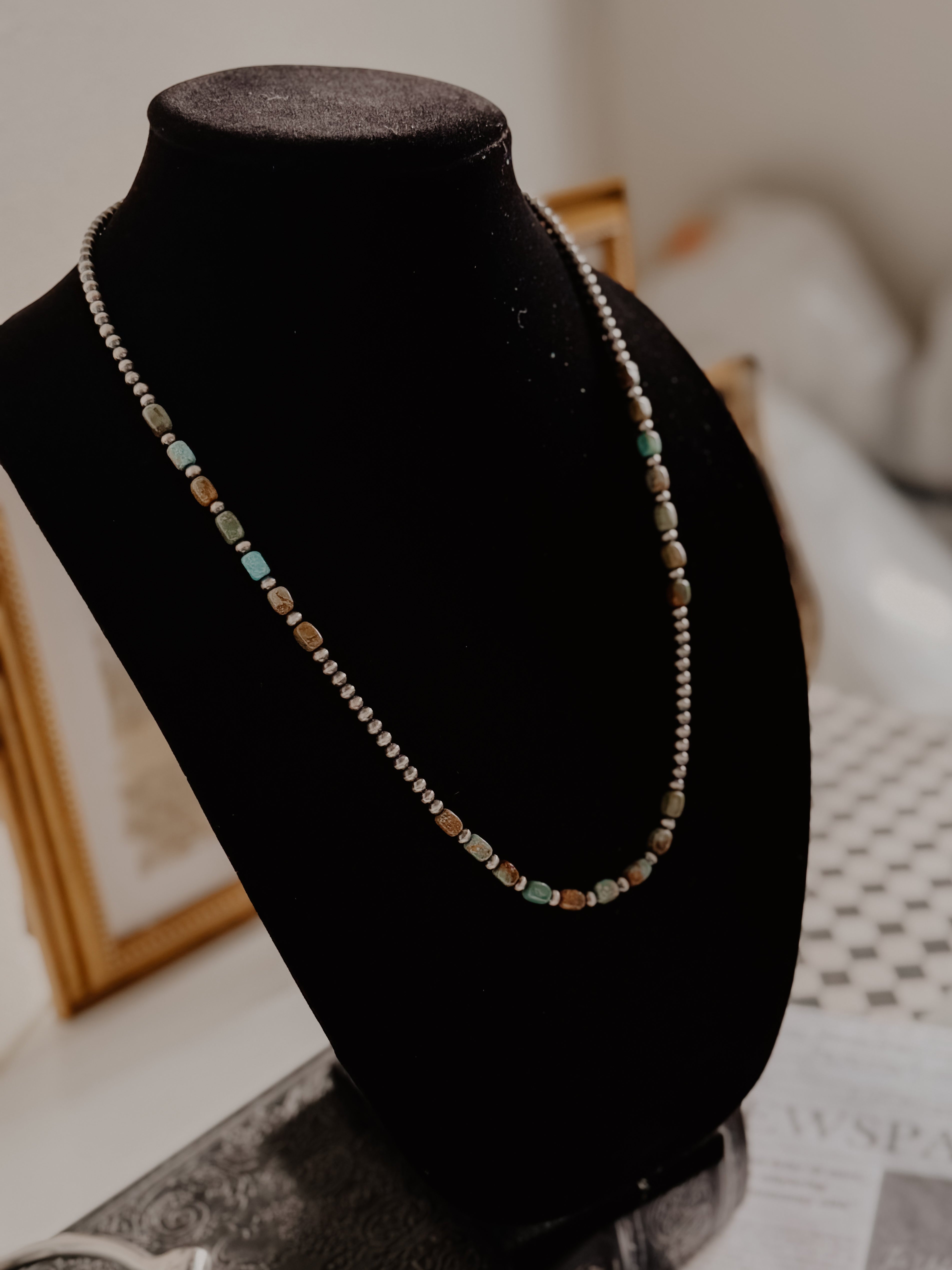 THE PAINTED MESA- Turquoise Square Beads with Sterling Pearls