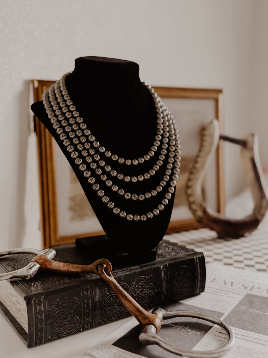 THE HERITAGE DESERT PEARL NECKLACE -8mm Nickel Silver Oxidized Bead Necklace