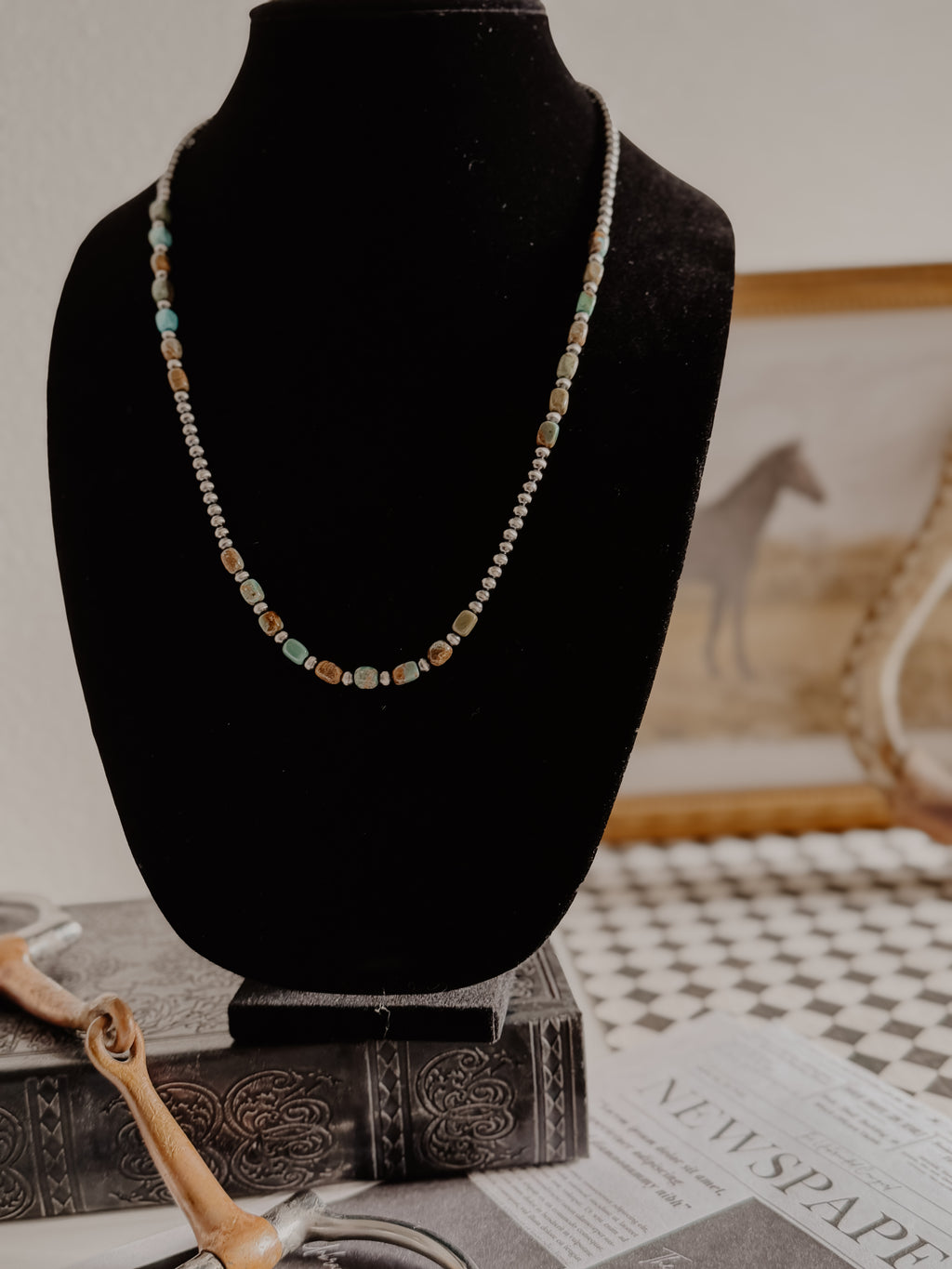 THE PAINTED MESA- Turquoise Square Beads with Sterling Pearls