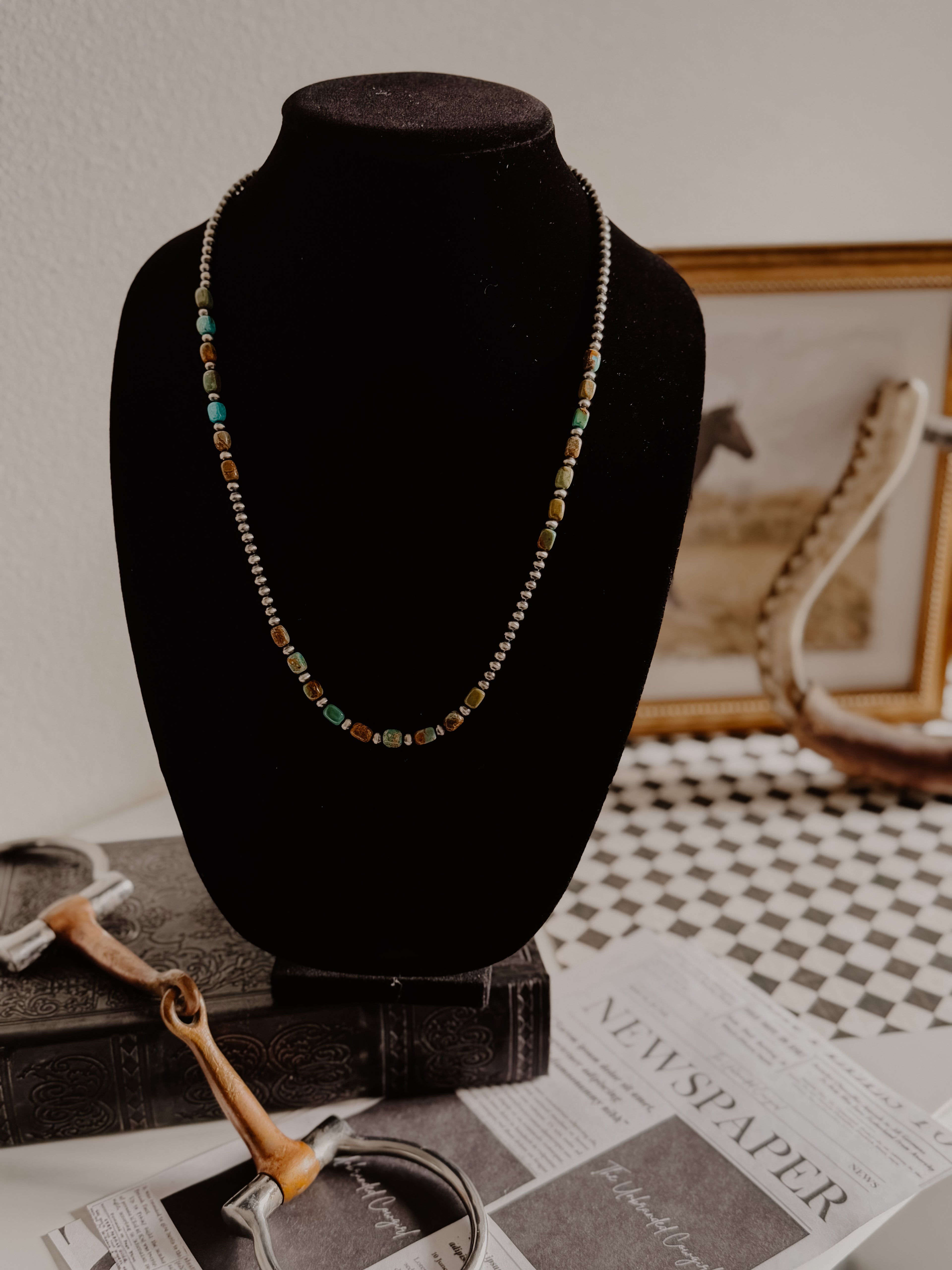 THE PAINTED MESA- Turquoise Square Beads with Sterling Pearls